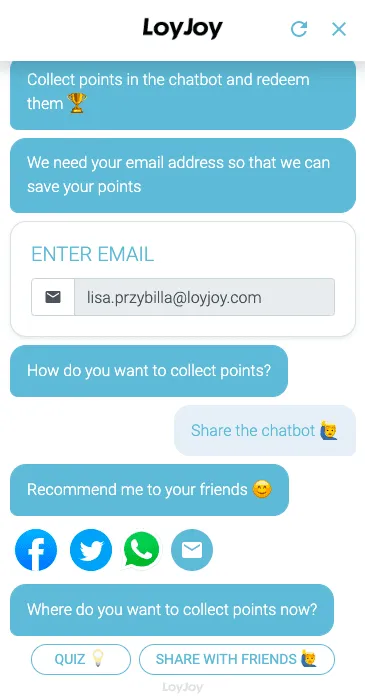 An agent that offers loyalty point within a chat.