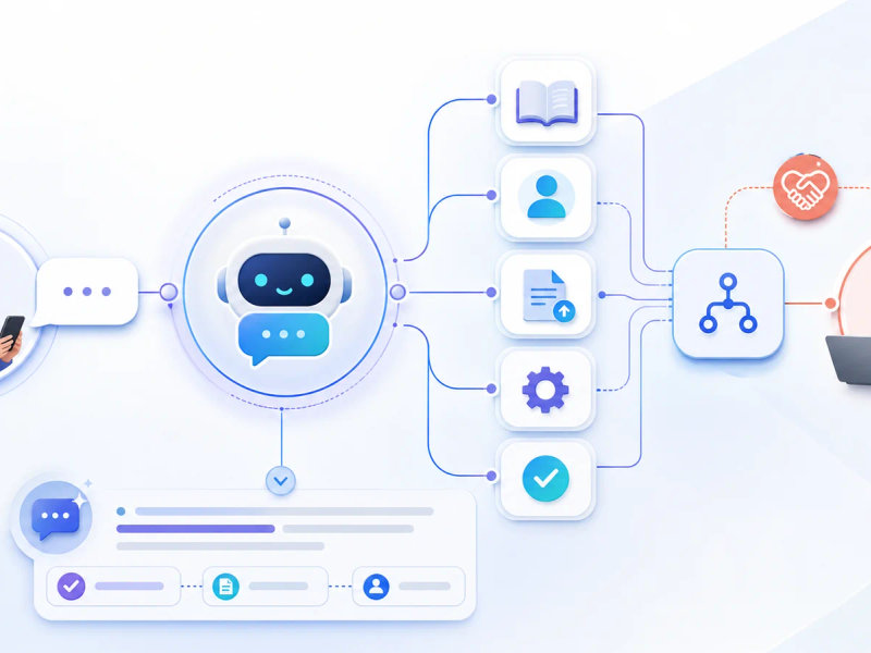 Schematic illustration of AI customer service with optional handover to a human adviser