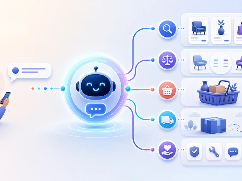 Schematic illustration of an AI shopping assistant across the digital customer journey