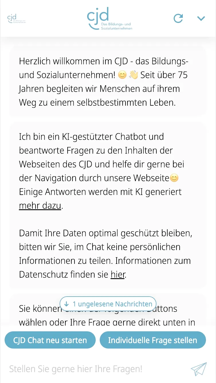 Begrüßung und transparenter Hinweis des KI-Assistenten