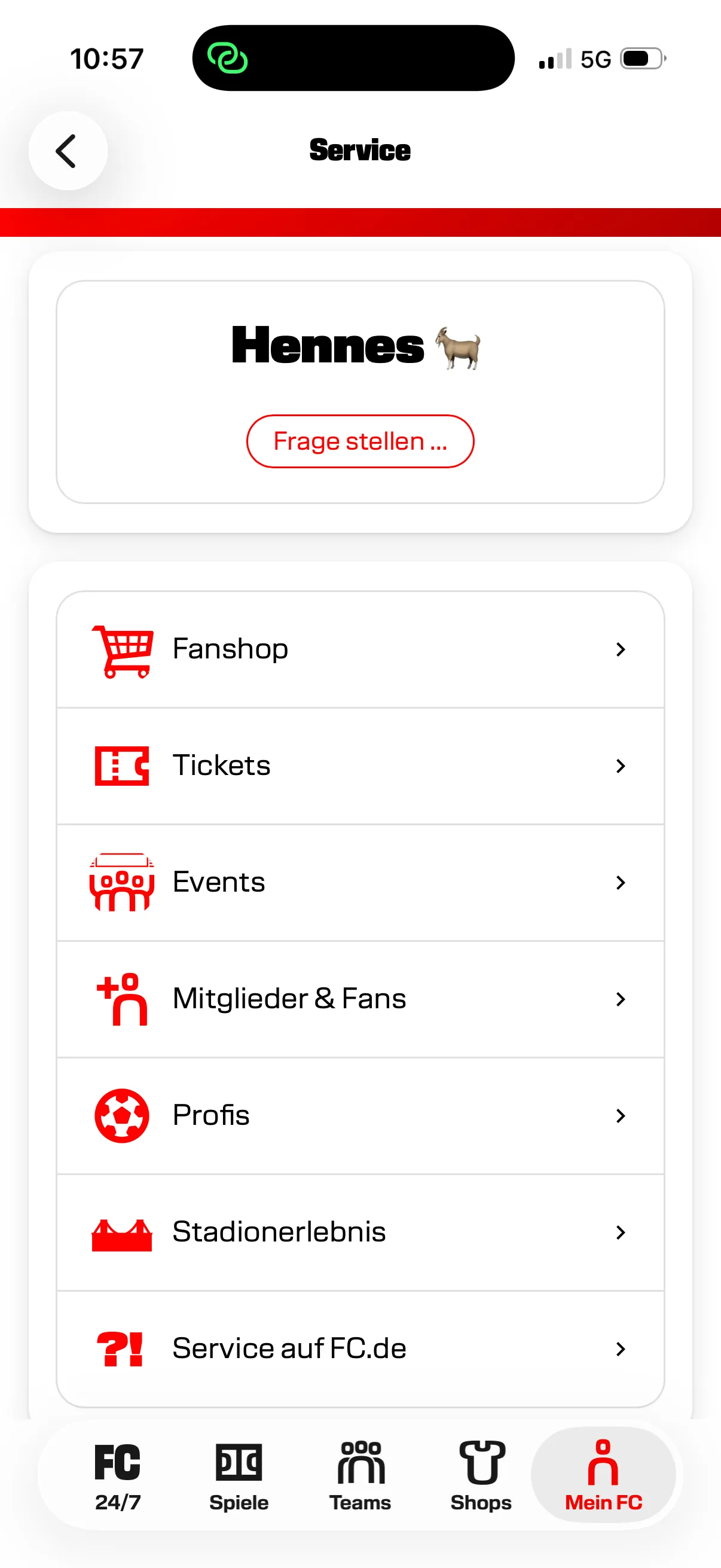 Hennes AI Agent in the 1. FC Köln App