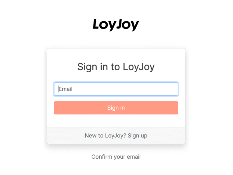 The signup field of the LoyJoy Platform.
