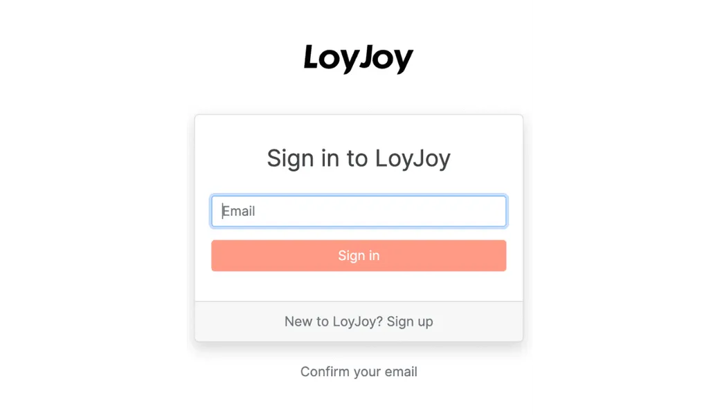 Das Anmeldefeld der LoyJoy-Plattform.