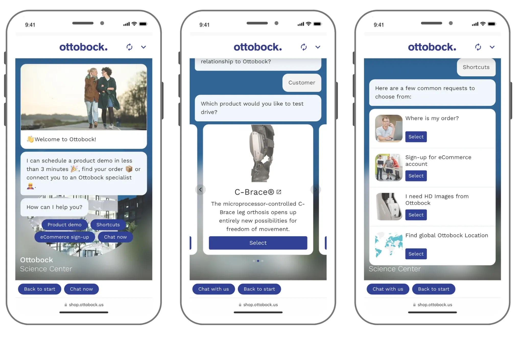 Screenshots of the US Consultant Chatbot