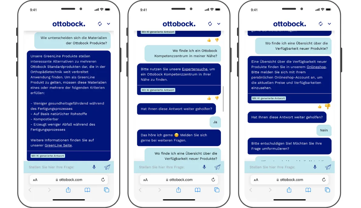 Screenshots of the help chat for healthcare professionals