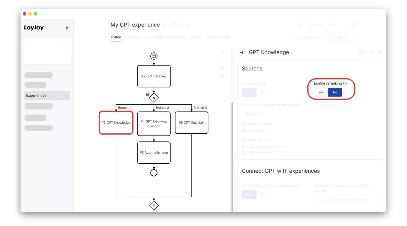 Activate the Reranking in the GPT Module of your Experience.