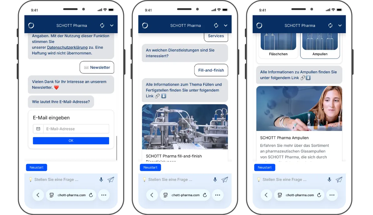 Screenshots of the Pharma Chatbot