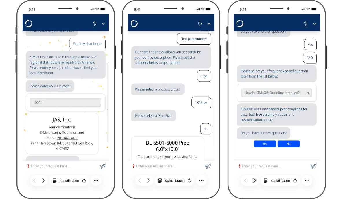 Screenshots of the Kimax chatbot
