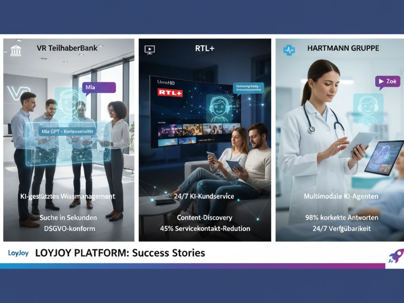 Logos von VR TeilhaberBank, RTL+ und HARTMANN GRUPPE mit Text 'Neue umfassende Success Cases'