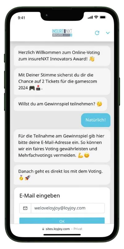 The voting shown on a smartphone