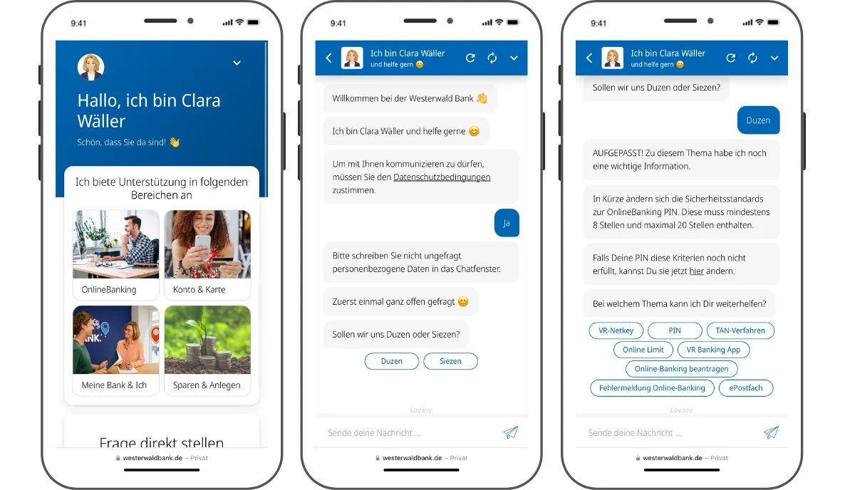 Westerwaldbank Service-Chat mit KI-Assistentin Clara Wäller
