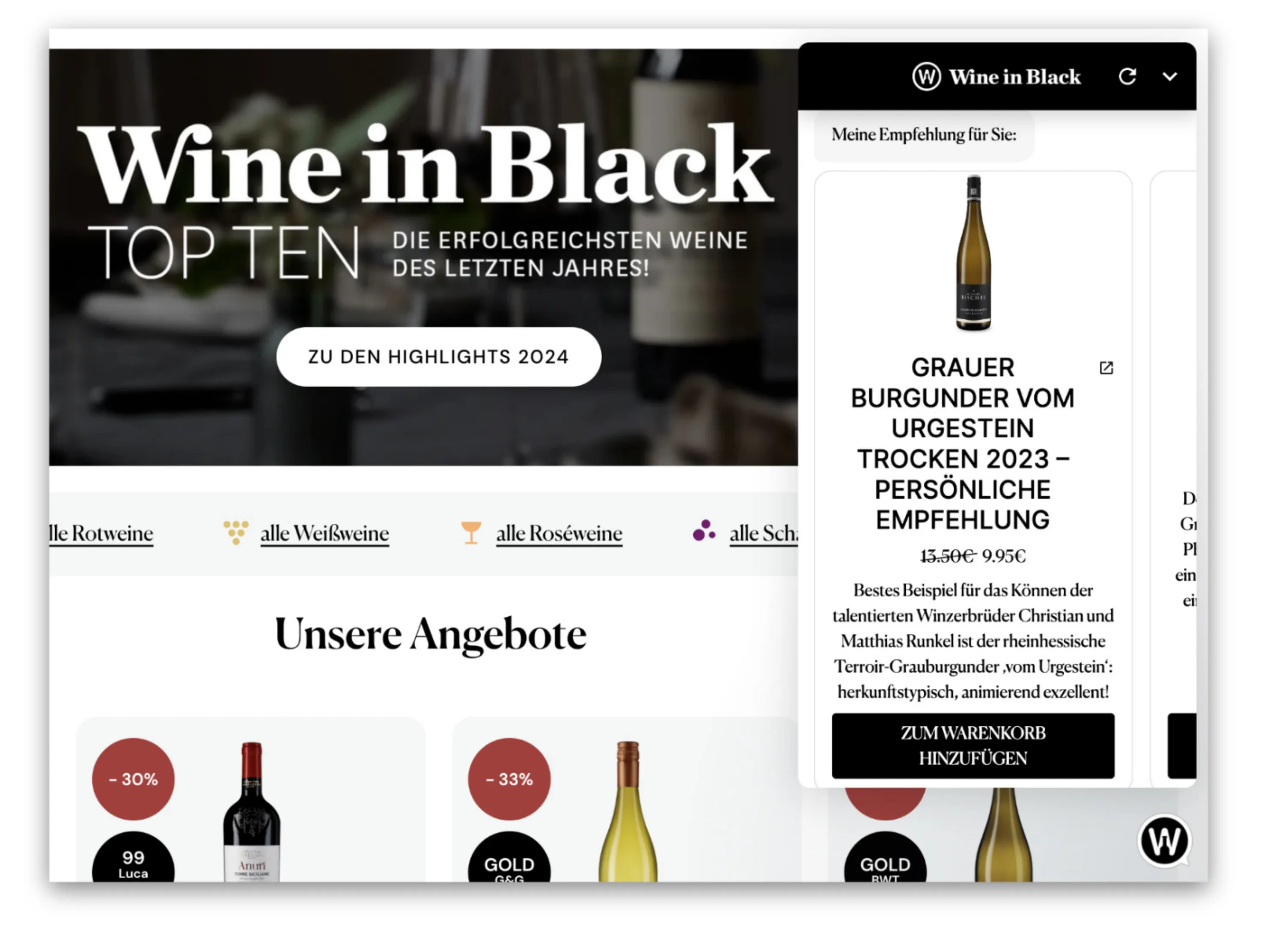 Screenshoot von Wine in Black Produktberater""