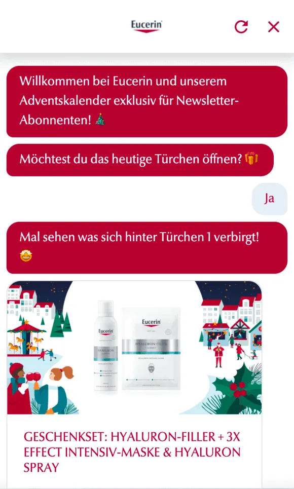 Die deutsche Version des Eucerin-Adventskalenders auf einem Mobiltelefon.