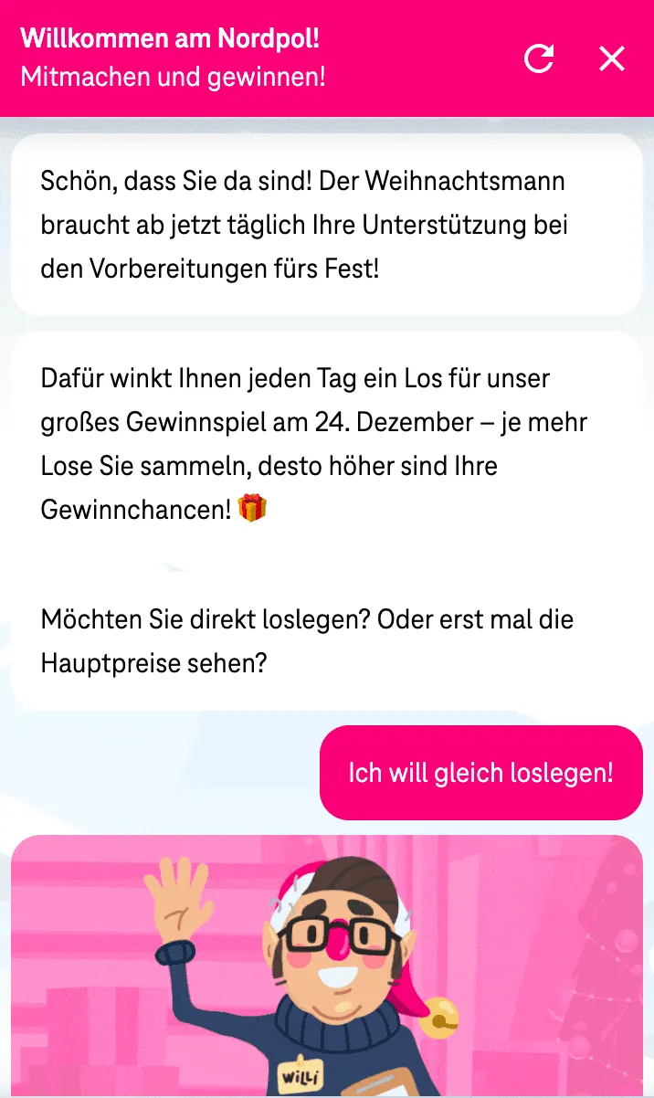 Der Telekom-Adventskalender geöffnet auf einem mobilen Gerät.